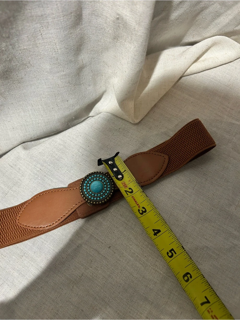 Brown Elastic Belt with Turquoise Accent size 10
